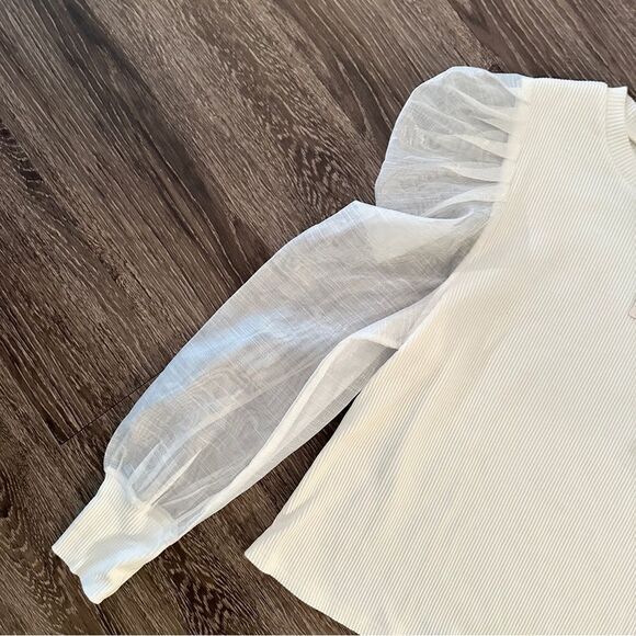 Dolan Anthropologie Ribbed Sheer Sleeve Blouse New - Picture 2 of 9